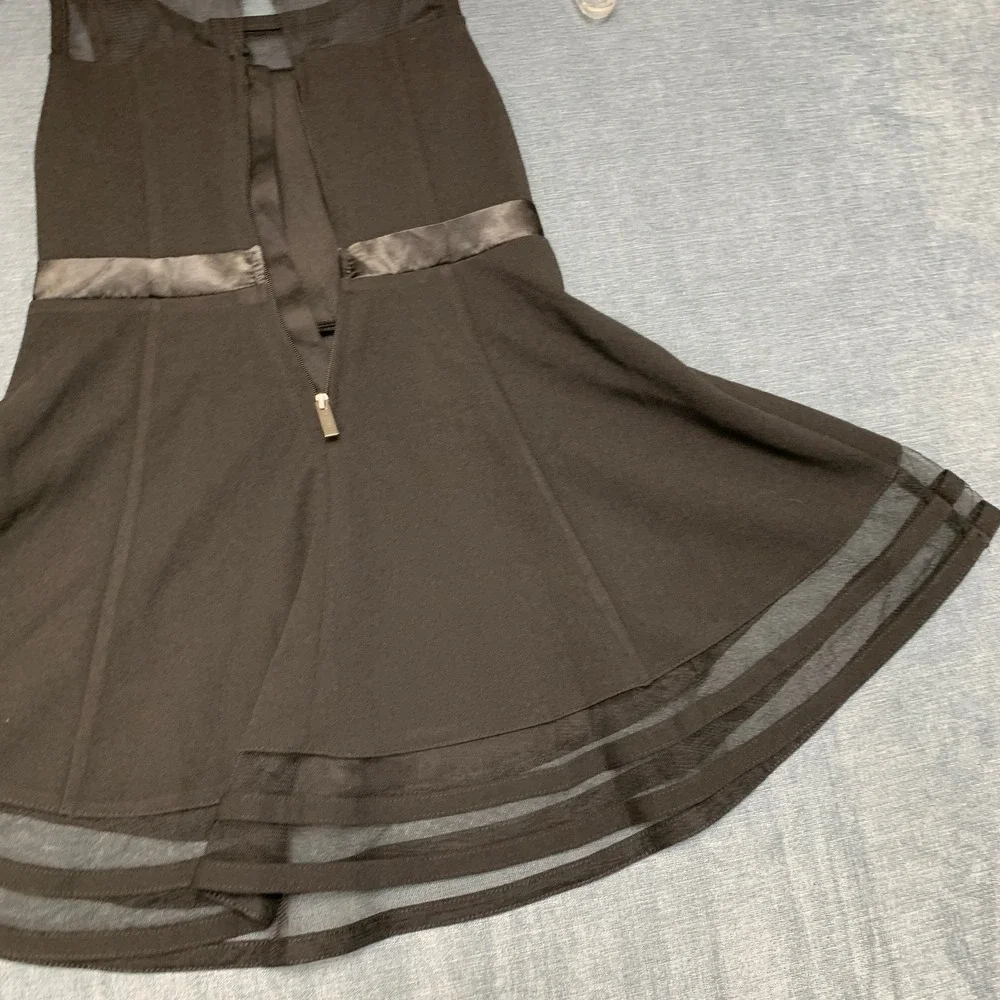 Calvin Klein Fit & Flare Mini Dress Girls 5 Black Party Illusion Mesh Bow Front